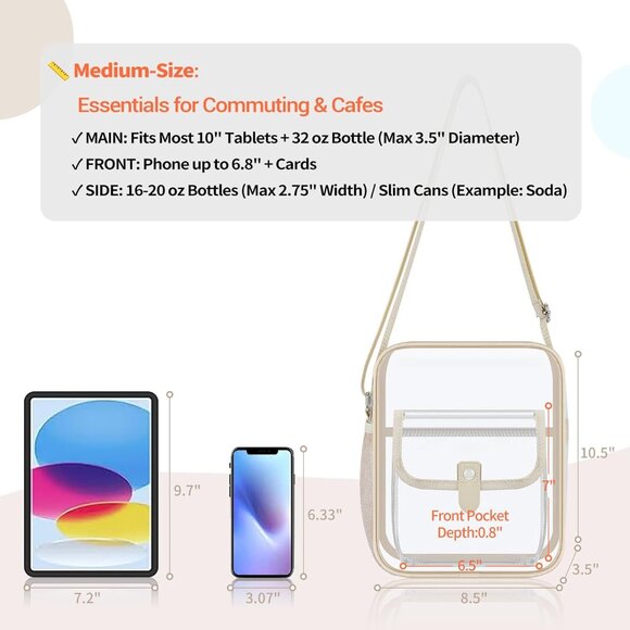 Clear Crossbody Bag for Stadium Events & Concerts - Adjustable Shoulder Strap Pu - Picture 4 of 8